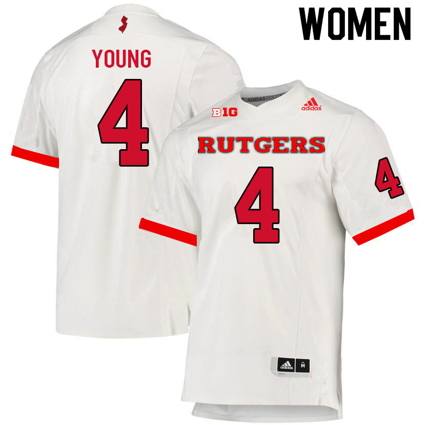 Women #4 Aaron Young Rutgers Scarlet Knights College Football Jerseys Sale-White - Click Image to Close